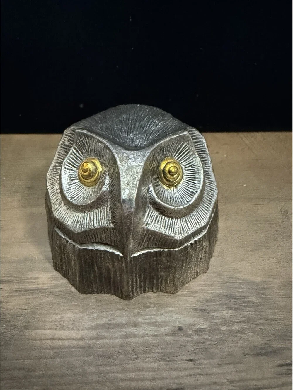 Japanese Mid-Century Chrome and Brass Plated  Owl's Head Alarm Clock Running BW
